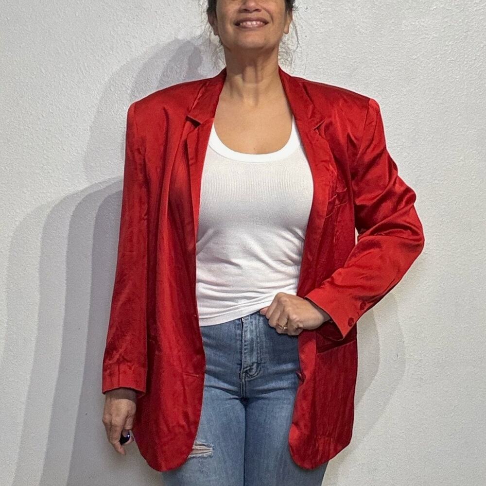DKNY Red Silk Vintage Blazer Sz 10 - Picture 7 of 12